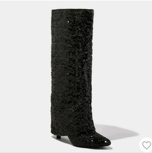 Elegant Abba Sequin Fold Over Sequin Knee-High Boots Size 7 1/2 by A New Day